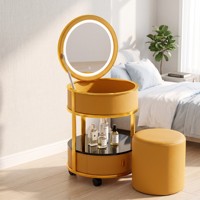 Station de Maquillage Moderne en Acier Inoxydable avec Miroir LED 3 Couleurs, Recharge Téléphone Sans Fil, Panneau Universel pour Hôtels et Appartements