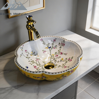 Wayon Lavabo d'intérieur de style européen Lavabo d'art en porcelaine avec design floral et lavabo ménager en céramique de forme florale