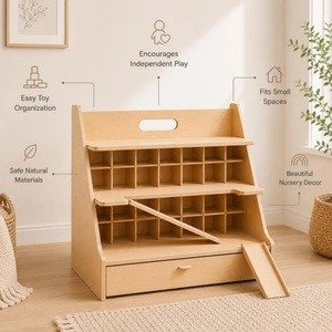 <b>Wooden</b> <b>Toy</b> <b>Car</b> <b>Garage</b> Child Parking Montessori Organizer with Storage Drawer - Product Image 3