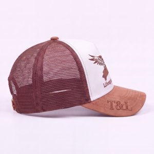 Gorra de Campamento de 5 Paneles, Ajustable, Estructurada, de Gamuza Sintética, con Apliques Bordados Personalizados con Logotipo de Hojas/Puntos, de Lujo, al por Mayor, T&L - Product Image 5