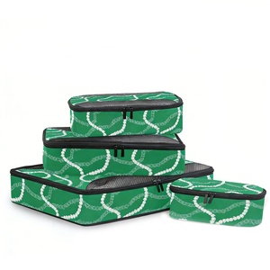 4-Piece Custom Design Hawaiian Green Crown <b>Lei</b> Foldable Suitcase Mesh Organizer Compression Travel Packing Cubes Set for Luggage - Product Image 1