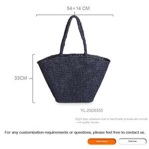 Bolso Tote Grande de Paja Azul Medianoche, Tejido Abierto, Hueco, de un Solo Hombro, Ligero, Estilo Boho, para Playa, Viajes y Compras - Product Image 3