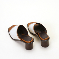 Mules en cuir véritable haut de gamme avec logo personnalisé, nouvelle mode, sandales à bout carré pour femme, chaussures tendance