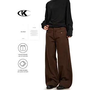 Overol de Mezclilla Estilo Americano Retro Color Café Oscuro 11KN para <span class=keywords><strong>Hombre</strong></span> y Mujer, Pantalones Casuales de Pierna Ancha, Corte Recto, Tiro Medio - Product Image 1