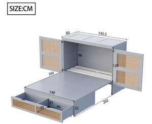 Letto a Scomparsa in Legno con Struttura in Pino in Stile Moderno e Inserto in Vimini, Adatto per Camere da Letto - Product Image 3