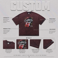 Camiseta de Manga Corta Estilo Urbano Americano, Diseño Street Rock Punk, 300g, Estampado de Lengua Grande, Color Rojo Lavado, a la Moda