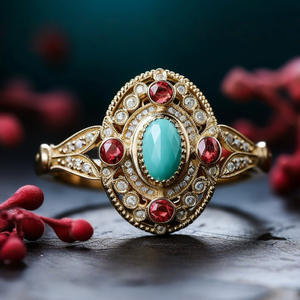 yunnique Luxury <b>Turquoise</b> <b>Ring</b> With Red Stones And Diamonds Court Style Women's Jewelry Gift - Product Image 4