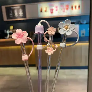 lily of the valley Sakura 8mm Silicone Straw Tips Cover Reusable Straw Tips Lids Dust-proof Plugs