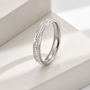 Wholesale New Design Two Rows Lab Grown Diamond Brilliant Cut Ring Gold Stainless Steel Fashion Engagement Wedding Bands Women - Product Image 2