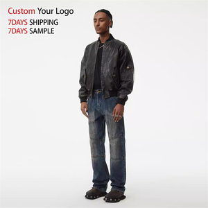 Jean en denim bleu délavé de haute qualité, taille mi-haute, style streetwear décontracté, coupe droite ample vintage, personnalisé par un designer, pour homme - Product Image 4