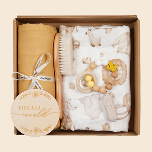 Caja de Regalo para Recién Nacido, Set de Regalo Orgánico para Bebé, Manta de Muselina de Algodón para Bebé, Babero para la Dentición, Sonajero, Set de Juguetes de Madera para Hitos - Product Image 3