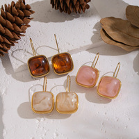 Pendientes de Aro con Gancho de Acero Inoxidable Chapado en Oro de 18K, Pendientes Colgantes de Resina de Ámbar Cuadrados y Coloridos, Joyería para Mujer