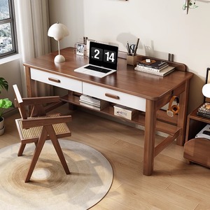 Nordic Solid Wood <b>Desk</b> Walnut Color With Drawer Bedroom Study <b>Desk</b> Home Office <b>Computer</b> <b>Desk</b> - Product Image 4