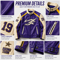 Blouson en cuir de course personnalisé pour homme, violet et crème, avec écusson étoile d'équipe de course, fabrication OEM, étiquette privée, blouson universitaire à manches en cuir