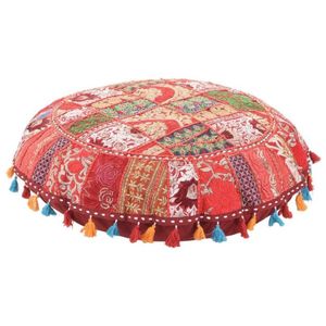 Coussin de sol en coton 100% biologique avec pompons, patchwork, pour la vente en gros - Product Image 1