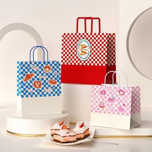 Bolsas de Papel Personalizadas con Cuadros Rojos para Regalos, Bolsas de Papel para Panaderías, Bolsas de Papel Kraft con Patrones Bonitos para Pastelerías - Product Image 6
