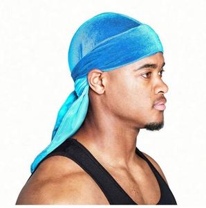En stock, vente en gros, bon marché, unisexe, foulards de tête en velours doux, bonnets de pirate multifonctionnels de couleur unie pour l'extérieur, durags à longue queue pour hommes - Product Image 2
