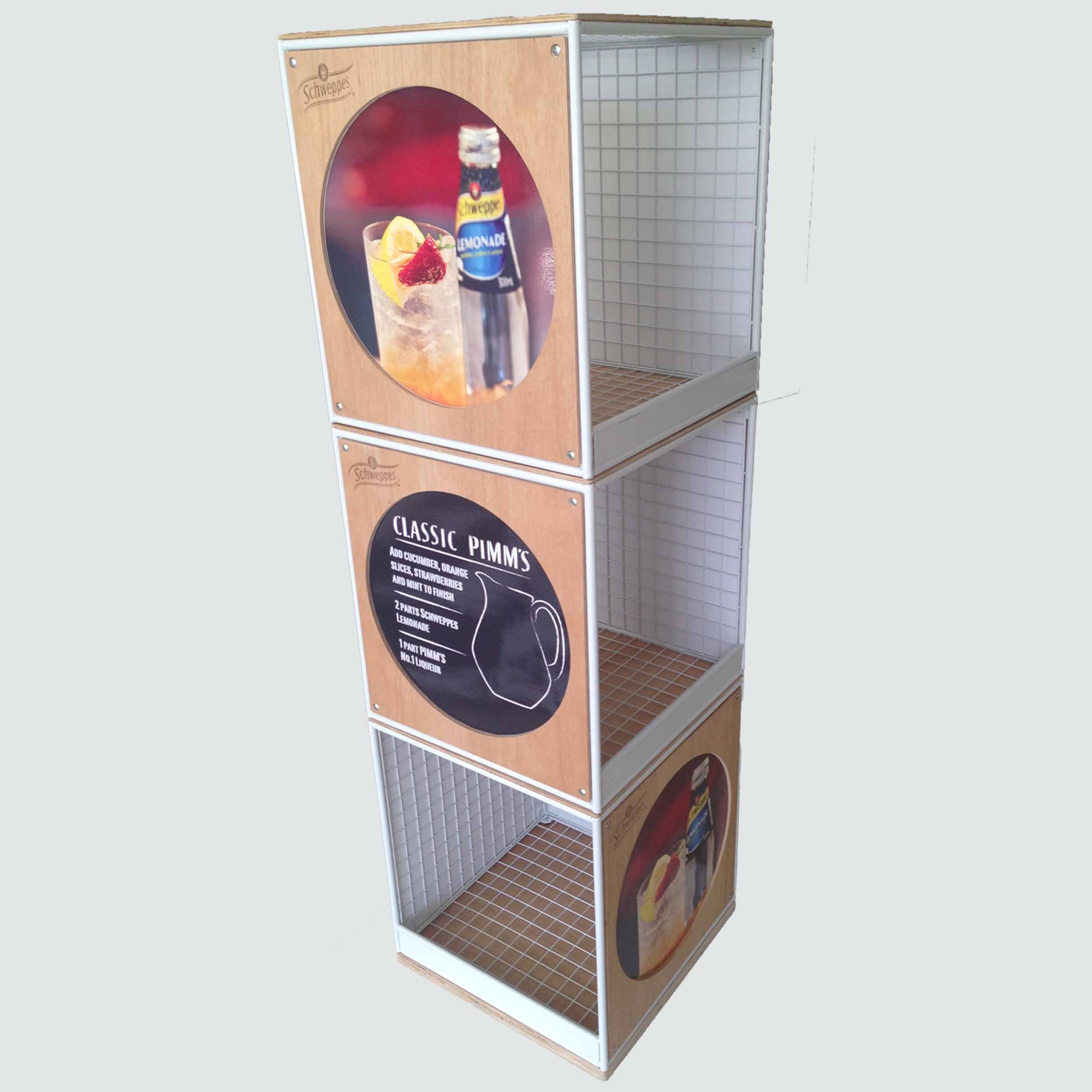 Apache Wine Bottle Display Stand Iron Wire and Plywood Beverage Drinking Cans Display Racks for Retail Shop — view 2