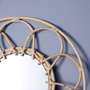 Handmade Round Wicker Decorative <b>Mirror</b> Natural Color Wall <b>Hanging</b> Home Entryway Artistic Makeup <b>Mirror</b> 1PC - Product Image 3