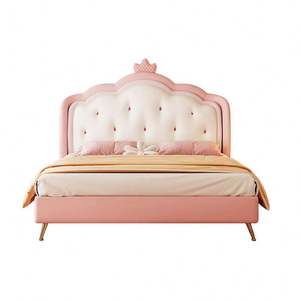 Lit de princesse français en forme de fraise avec design de couronne - Lit en bois moderne de taille normale confortable pour la chambre des filles - Product Image 6