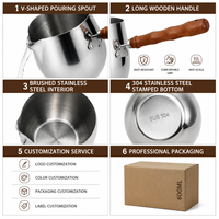Cafetière turque HC Wholesale 300-600ml avec bec verseur en V, poignée en bois et couvercle, en acier inoxydable 304, OEM, lot de 5 pour café et vente au détail