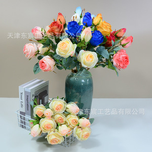 Fleurs artificielles Dongchen Crafts en vase, roses à 3 têtes, tige unique en polyester, décoration d'intérieur, accessoires de mariage, arrangement de bureau - Product Image 4