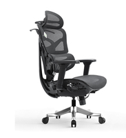 Chaise de bureau ergonomique de luxe à dossier haut en maille avec accoudoirs réglables en PU et base pivotante en aluminium – Idéale pour le bureau à domicile