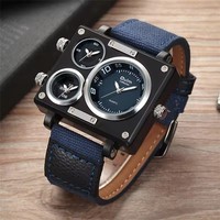 Montre Oulm 3595 de luxe pour homme, bracelet en cuir, montre à quartz, horloge masculine, plusieurs fuseaux horaires, montres de sport carrées, Relogio Masculino
