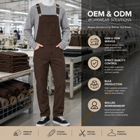 Salopette de travail pour hommes en coton antibactérien à jambe droite avec bretelles réglables, bas de tenue uniforme personnalisé pour le personnel, avec logo par transfert thermique