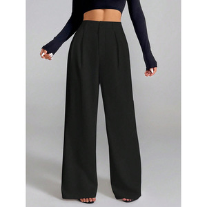 Pantalon décontracté ample taille haute à jambe large en polyester pour <span class=keywords><strong>femme</strong></span> - Collection Printemps - Product Image 4