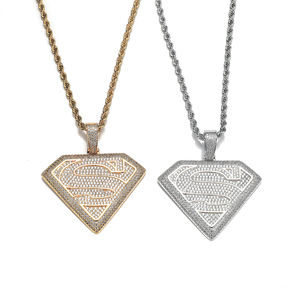 Pendentifs Hip Hop JWY Factory en argent 925 et plaqué or glacé, collier en forme de Superman pour enfants, pierre principale en zircon, fabriqué en laiton - Product Image 5
