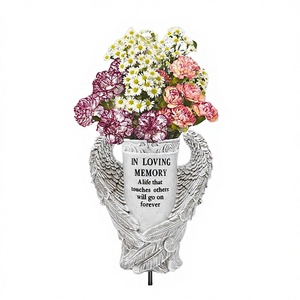 Decorazioni in Resina per Cimitero, Vaso per Fiori <span class=keywords><strong>con</strong></span> Ali d'Angelo, Statue da Giardino Impermeabili, Regali Commemorativi - Product Image 1