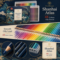 Crayons de couleur à l'huile FLOWood Shanhai Atlas 48 couleurs, crayons de dessin et d'esquisse pour artistes de style rétro chinois, coffret cadeau de qualité supérieure