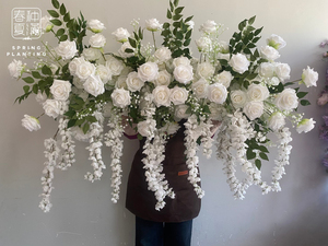 Decorazioni Floreali per Matrimonio Primaverile, Runner da Tavolo con Rose Rosa e Bianche, Runner Floreale Artificiale - Product Image 3