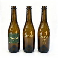 Bouteilles en verre d'huile d'olive vierge raffinée biologique de haute qualité, rondes, carrées, plates, de 500 ml et 750 ml, avec bouchon en liège ou à vis.