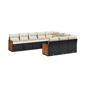 Conjunto de sofás de jardín de ratán blanco crema y negro para 10 personas, muebles de exterior de diseño contemporáneo con estructura de madera de teca maciza - Product Image 1
