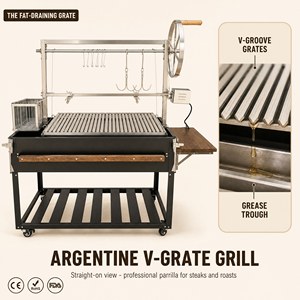 Parrilla Argentina para Asado con Rejilla de Cocción en V y Elevación por Manivela, Cuerpo de Acero con Recubrimiento en Polvo, Tamaño Personalizado para Barbacoa al Aire Libre - Product Image 1