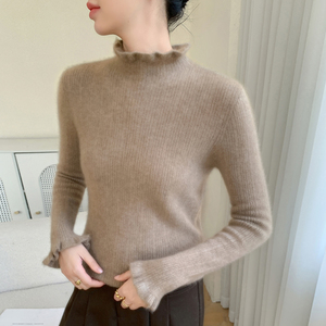 Nouveau pull en cachemire fin pour <span class=keywords><strong>femme</strong></span>, col semi-montant, tricot ajusté, à porter en dessous. - Product Image 5