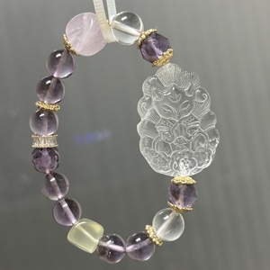 <span class=keywords><strong>Bracciale</strong></span> elegante <span class=keywords><strong>con</strong></span> perline di quarzo trasparente in ametista naturale <span class=keywords><strong>con</strong></span> <span class=keywords><strong>bracciale</strong></span> di protezione della mitologia cinese a nove code intagliato <span class=keywords><strong>volpe</strong></span> - Product Image 4