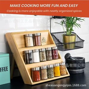 Pinnacle Cookery Bamboo <b>Spice</b> Rack 3 Tier With Glass <b>Jars</b> Airtight Kitchen Storage For <b>Spices</b> - Product Image 3