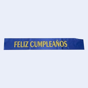 Banderín de Feliz Cumpleaños Azul con Letras Doradas, Banderas de Fiesta Clásicas Impresas en Serigrafía de Plástico, Paquete de 12 Unidades - Product Image 1