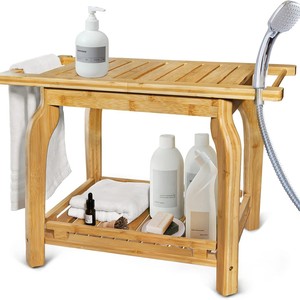 Bamboo <b>bathroom</b> <b>stool</b>, two-tier, multi-functional, suitable for home use, made of wood, ideal for changing shoes and washing - Product Image 1