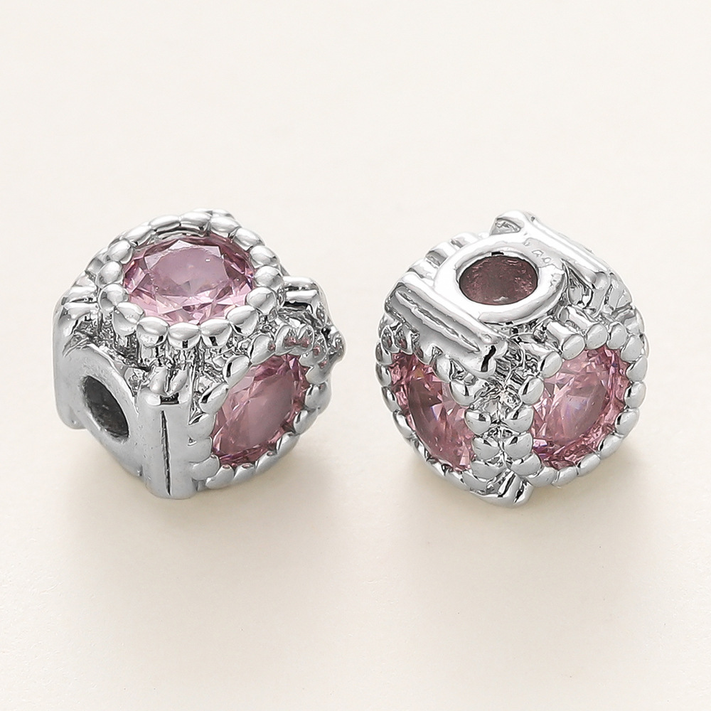 Perles d'espacement carrées en dentelle couleur platine - rose