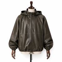 Veste coupe-vent vintage d'hiver pour femme, courte, à capuche, zippée, en cuir d'agneau véritable teint uni, style Gorpcore décontracté, vert rétro