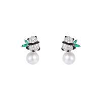 Pendientes KAVNAR con baño de oro blanco, latón, poste de plata 925, perla de bambú, circonita cúbica para mujer