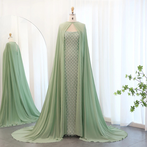 Cape de soirée sirène <span class=keywords><strong>en</strong></span> perles de cristal de luxe <span class=keywords><strong>vert</strong></span> sauge pour femmes élégante robe trapèze <span class=keywords><strong>en</strong></span> dentelle pour les mariages SZ431 - Product Image 6