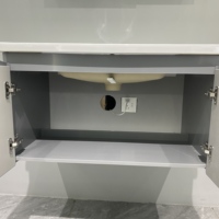 WJL Nouveau design moderne, miroir éclairé anti-humidité, lavabo mural en acier inoxydable et céramique, meuble de salle de bain gris