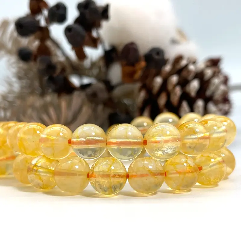 Atacado contas de pedra preciosa soltas redondas de citrino natural para fazer joias pulseiras colares brincos de 15,5" em fio