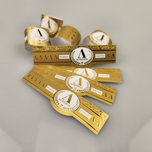 High Quality Gold Foil Art Paper Cigar Bands <b>Personalized</b> Printing Ring Wrap Gold Foil Cigar Label Package - Product Image 1