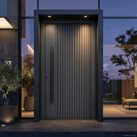 Puerta de Entrada Moderna de Aluminio con Diseño Ranurado, Puerta Exterior para Villa con Manija Larga y Compatible con Cerradura Inteligente